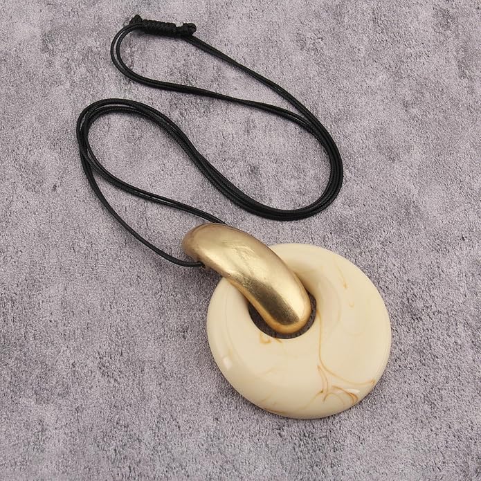 GelConnie Leather Necklace for Women Large Pendant Long Brown Necklace Circle Leather Choker Vintage Sweater Necklace Gold Chunky Boho Necklaces for Women