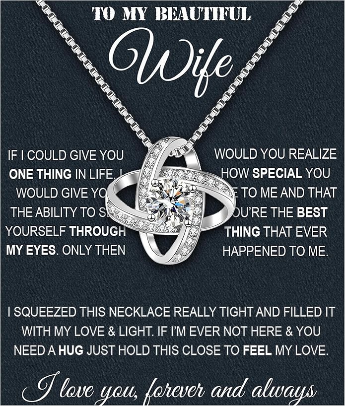 Wife Necklace From Husband To My Wife Necklace Soulmate Necklace For Women Future Wife Jewelry Birthday Christmas Valentine's gifts For Girlfriend Message Card & LED Box
