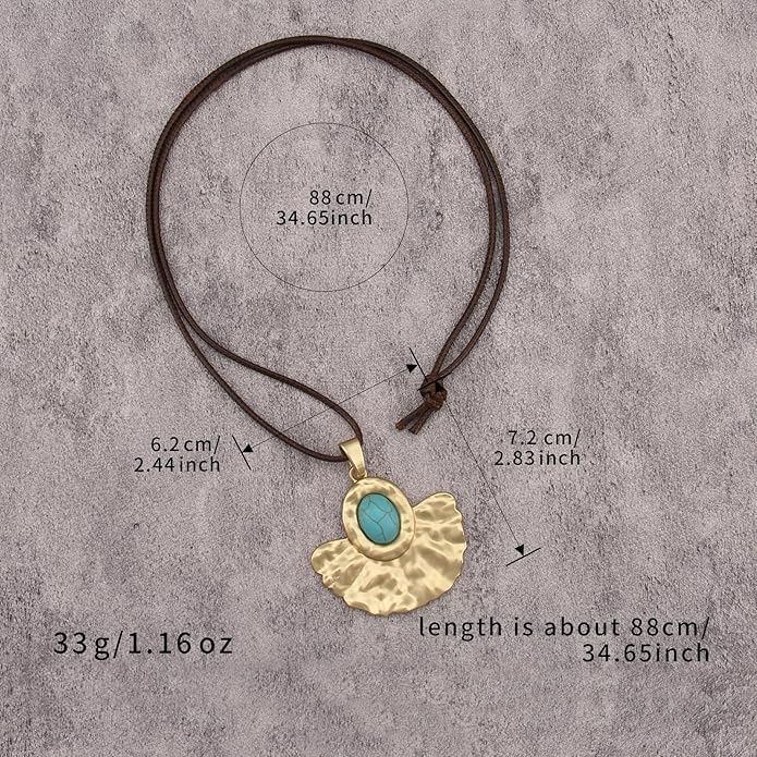 Women's Leather Long Necklace Bohemian Style Circle Retro Pendant Necklace Women's Jewelry
