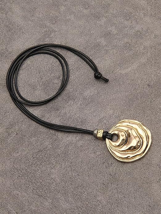 GelConnie Boho Necklaces for Women Vintage Silver Circles Long Pendant Necklace Cowgirl Sweater Necklace Adjustable Leather Choker Necklace for Women