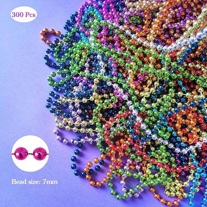 300 Pack 31.5 Inch 7mm Mardi Gras Beaded Necklaces, 12 Colors Mardi Gras Necklaces For Mardi Gras Festival Decoration, Parade, Costume Party