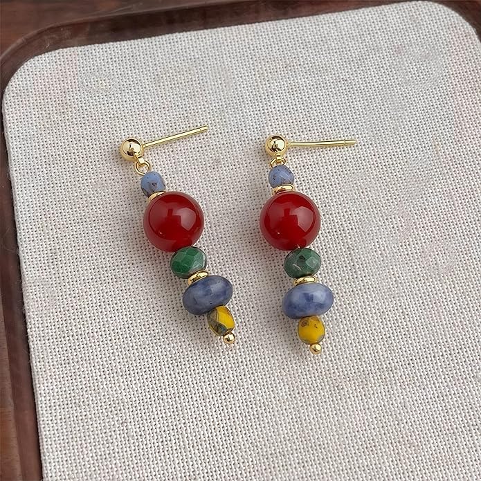 Hupplle Handmade Vintage Boho Dangle Earrings with Natural Stone Crystal Pearl Lightweight Hypoallergenic Elegant Jewelry Gifts for Women