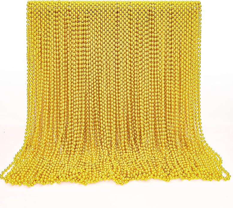 144 Pcs Mardi Gras Beads Bulk, 33 Inch 7mm Carnival Beaded Necklaces Decorations For Mardi Gras Festivals, Mardi Gras Parades, Night Club Dress-up Events Party Costume
