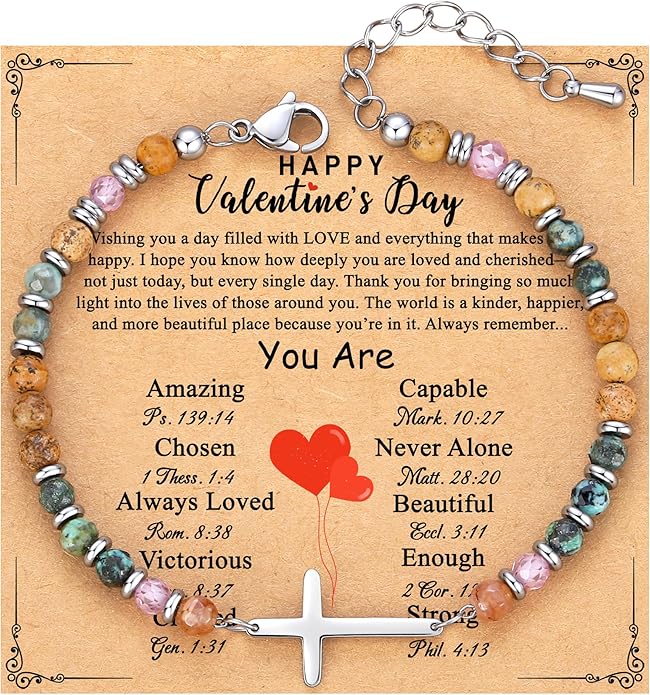 TONY & SANDY Christian Cross Bracelet for Women, Valentine's Day Gifts for Her, Confirmation Baptism Easter Gifts, Unique Gift for Friends Daughter Mom Sister in Christ Birthday Christmas