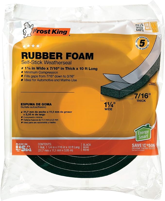 Frost King R516H 1-1/4-Inch by 7/16-Inch by 10-Foot Thick Sponge Rubber Foam by Thermwell+Products+Co.%2C+Inc