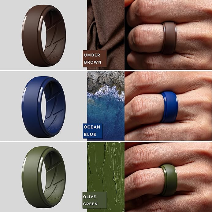 ThunderFit Men's Silicone Rings 10mm Wide 2.5mm Thick Rubber Bands, Breathable, Variety Multipack 1-10
