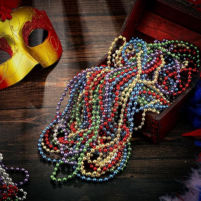 Kigeli 300 Pcs Mardi Gras Beads Necklace Bulk Red Green Bead Stuff Mardi Gras Necklace Bulk Festival Parade Throw Accessories for Party Favors Decorations (Multicolor)