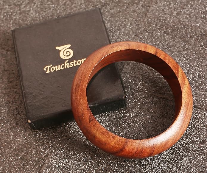 Touchstone wood bracelets for women bangle wooden jewelry handmade artisan bangles natural handcrafted brown olive stylish chunky boho bohemian bracelet brass metal inlaid woods stackable