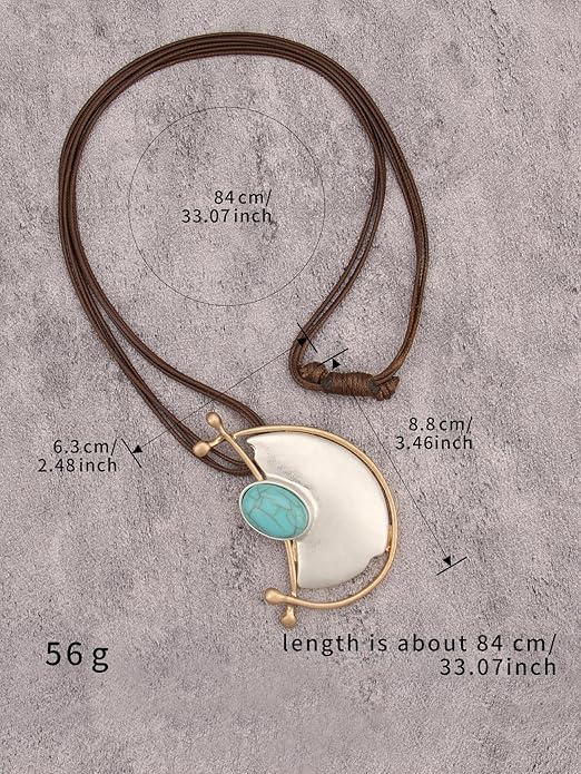 GelConnie Leather Necklace for Women Large Pendant Long Brown Necklace Circle Leather Choker Vintage Sweater Necklace Gold Chunky Boho Necklaces for Women