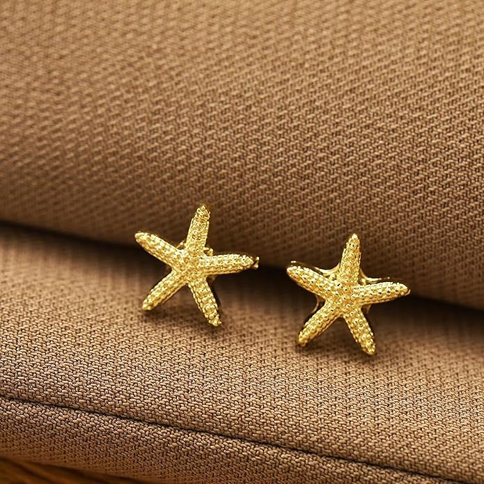 Gold Starfish Earrings for Women Trendy Dainty Starfish Statement Stud Earrings Hypoallergenic Summer Beach Ocean Coastal Jewelry