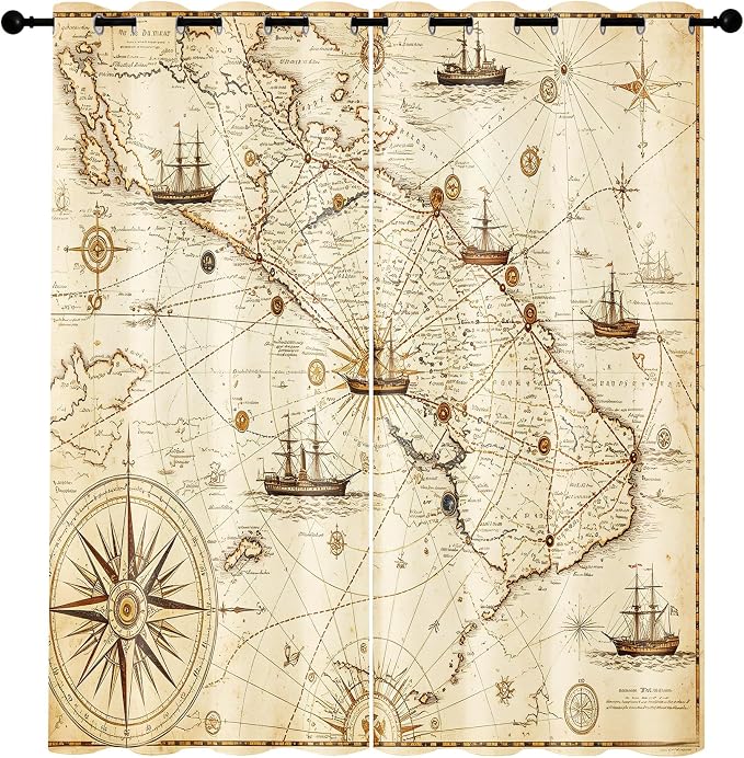 Vintage Nautical Blackout Curtains 52 x 84 Inch Length Set of 2 | Pirate - Image 7