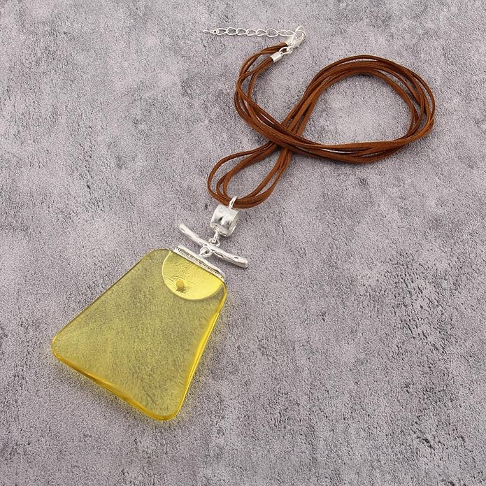 GelConnie Leather Necklace for Women Large Pendant Long Brown Necklace Circle Leather Choker Vintage Sweater Necklace Gold Chunky Boho Necklaces for Women