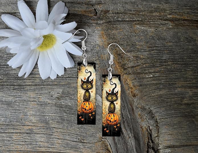 Earrings Handmade Bar Wood Earrings Light Weight Printed Image Dangle Earring Jewelry