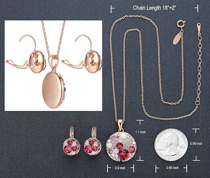 Leafael Ocean Bubble Women's Crystal Jewelry Set Costume Fashion Pendant Necklace Earring, Silver Tone or 18K Rose Gold Plated, 18" + 2", Birthday Gifts for Women