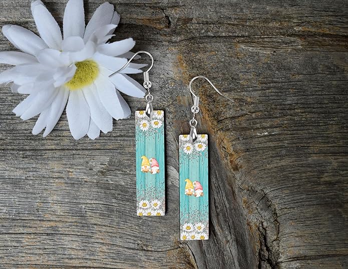 Earrings Handmade Bar Wood Earrings Light Weight Printed Image Dangle Earring Jewelry