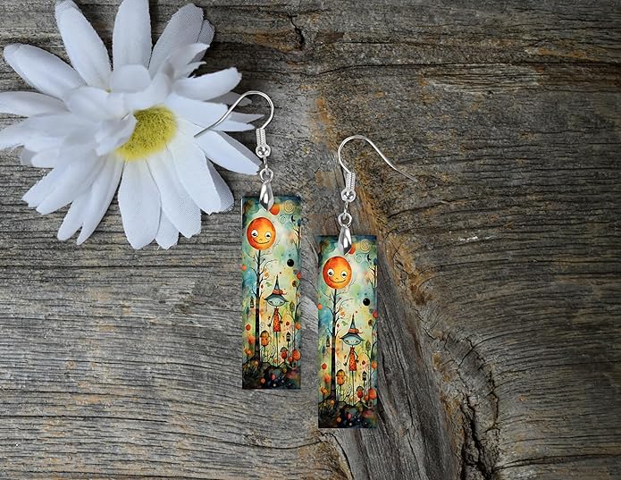Earrings Handmade Bar Wood Earrings Light Weight Printed Image Dangle Earring Jewelry