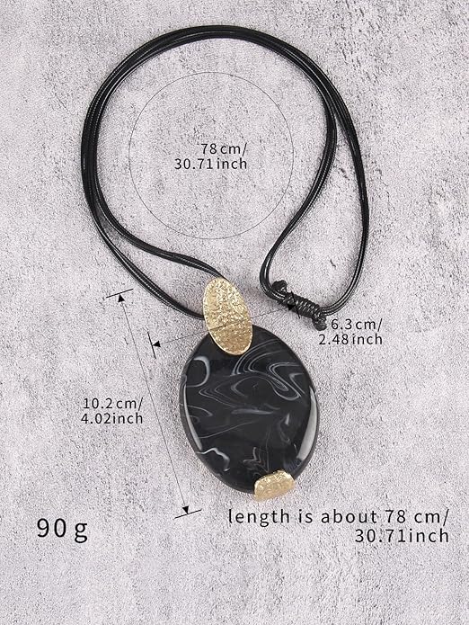 GelConnie Leather Necklace for Women Large Pendant Long Brown Necklace Circle Leather Choker Vintage Sweater Necklace Gold Chunky Boho Necklaces for Women