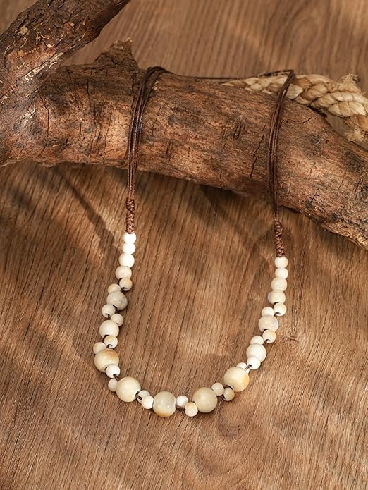 MINACHI Hippie Boho Colorful Ceramic Round Beads Strand Necklace, Bohemian Fashion Statement Jewelry Gift for Women