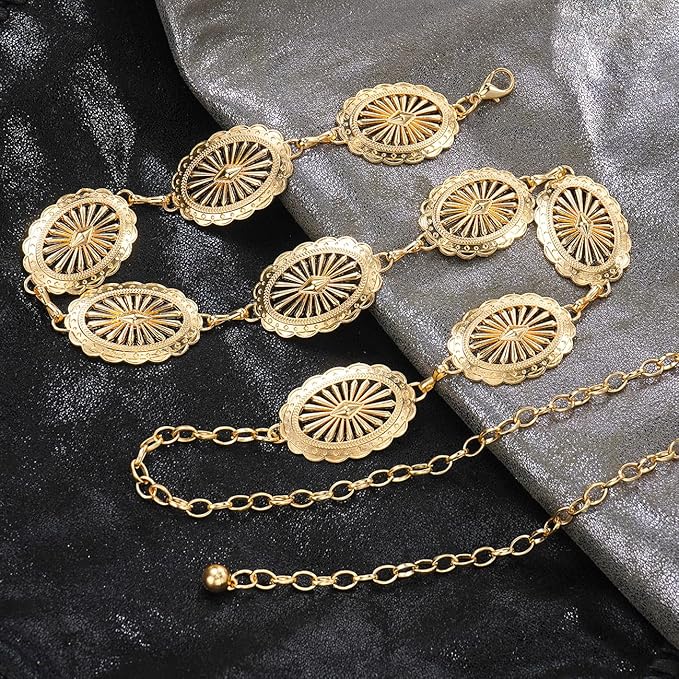 Women's Concho Chain Belt Western Cowgirl Metal Waist Chain Belt for Dress