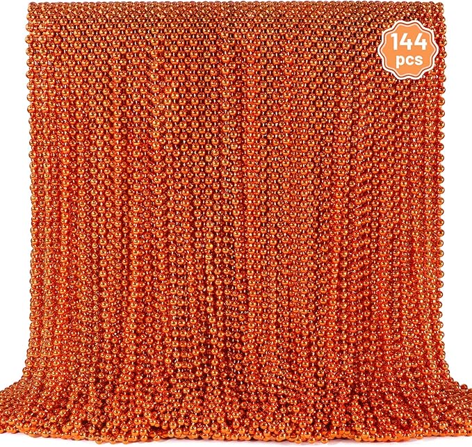 YAXINRUI 144 PCS Orange Bead Necklace, Orange Mardi Gras Beads, 33 Inch Halloween Beaded Necklace for Mardi Gras Christmas Halloween Festive Events