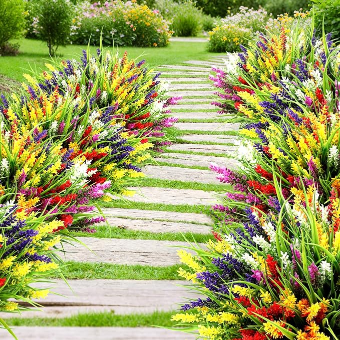 24 Bundles Artificial Plants Flowers Outdoor, UV Resistant, Mix 6 Colors | Faux - Image 6