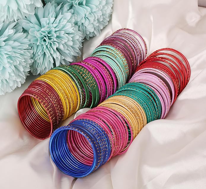 Touchstone indian bangles bracelets for women colorful churiyan set return gifts jewelry chudiya bulk pack bollywood metal bangle sets 12 textured vintage colors. Set of 144