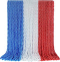 SHAOQINLIN 100 PCS Patriotic Bead Necklaces, 4th of July Accessories 33 Inch Metallic Red/Silver/Blue Beaded Necklace for Patriotic Day, Carnival Party Favor