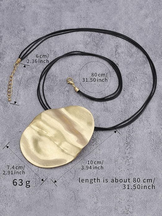GelConnie Leather Necklace for Women Large Pendant Long Brown Necklace Circle Leather Choker Vintage Sweater Necklace Gold Chunky Boho Necklaces for Women