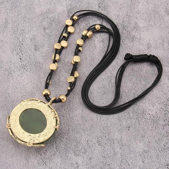 GelConnie Leather Necklace for Women Large Pendant Long Brown Necklace Circle Leather Choker Vintage Sweater Necklace Gold Chunky Boho Necklaces for Women