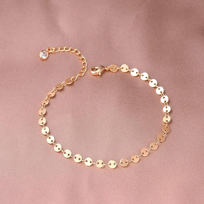 Dainty Layered Gold Chain Bracelet for Women 14K Gold Plated Handmade Adjustable Bracelet Satellite Beads Oval Mariner Figaro Link Chain Bracelets Minimalist Layering Stacking Jewelry Gift for Women