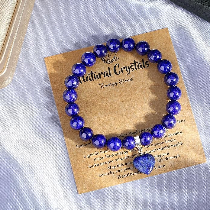 MAIBAOTA Healing Crystal Bracelet for Women, 8 mm Natural Gemstone Beaded Bracelet, Love Heart Bracelet Jewelry Gifts for Birthday Mothers Day Valentine's Day Anniversary