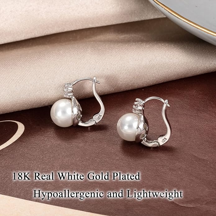 Pearl Earrings for Women 14K Gold Plated Hypoallergenic Pearl Earrings 5A Cubic Zirconia Dangle Earrings Elegant Jewelry