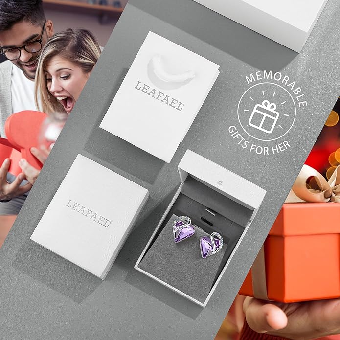 Leafael Infinity love Heart Birthstone Stud Earrings for Women, Valentine's Day Gifts for Mom, Wife, and Her, Silver Plated Birthday Jewelry