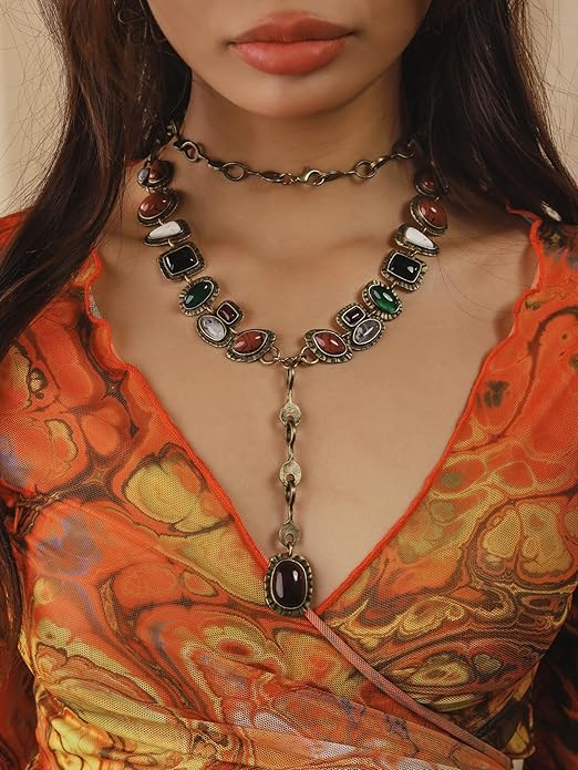 MINACHI Bohemian Created Turquoise Beaded Y-Necklace, Turquoise-toned Multi-shaped Pendant, Dainty Elegant Jewelry for Women
