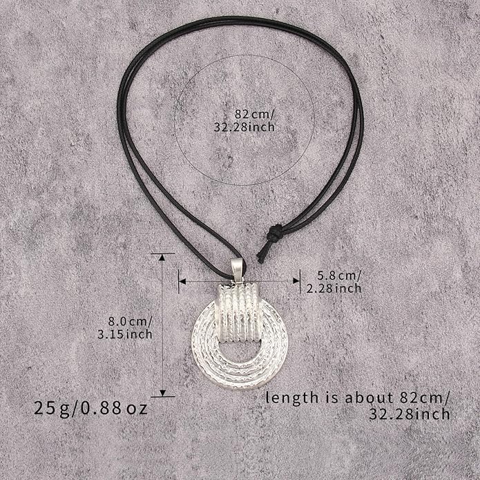 Boho Necklaces for Women Chunky Circle Necklace Layered Boho Circle Leather Choker Necklace Long Vintage Necklaces Bohemian Jewlery Gifts