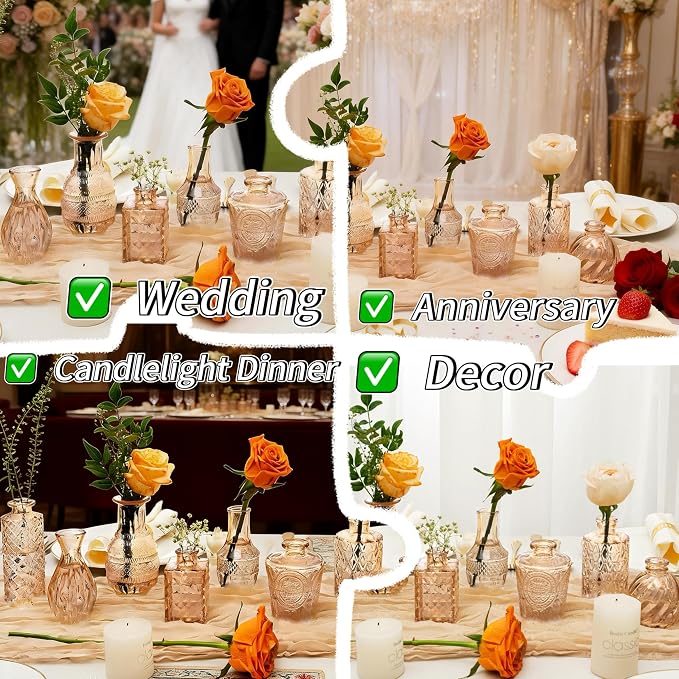 Clear Amber Gold Glass Bud Vase Set of 24 Pcs, Small Bud Vases in Bulk - Image 6