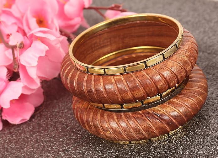 Touchstone wood bracelets for women bangle wooden jewelry handmade artisan bangles natural handcrafted brown olive stylish chunky boho bohemian bracelet brass metal inlaid woods stackable