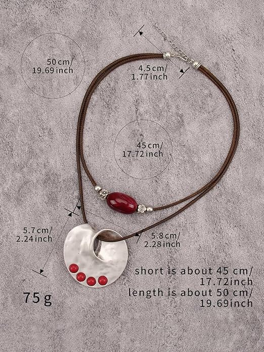 Boho Necklaces for Women Chunky Circle Necklace Layered Boho Circle Leather Choker Necklace Long Vintage Necklaces Bohemian Jewlery Gifts