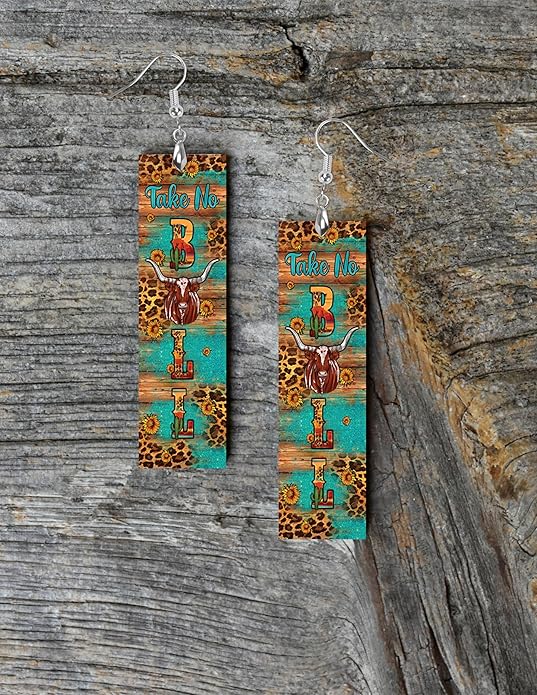 Earrings Handmade Bar Wood Earrings Light Weight Printed Image Dangle Earring Jewelry
