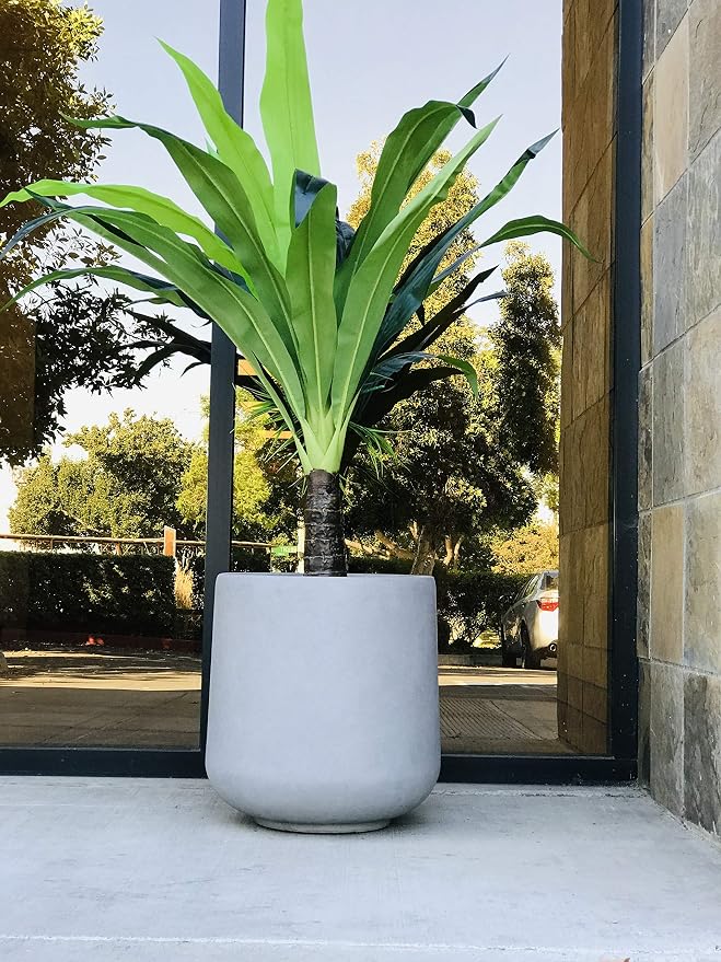 Kante Accent Round Curved Pale Gray Concrete Planter 13" Dia, Outdoor | Rubber - Image 2