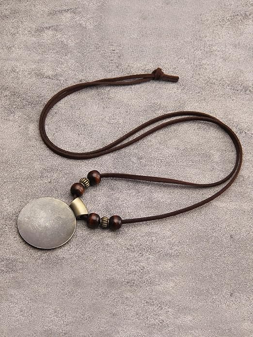 GelConnie Boho Necklaces for Women Vintage Silver Circles Long Pendant Necklace Cowgirl Sweater Necklace Adjustable Leather Choker Necklace for Women