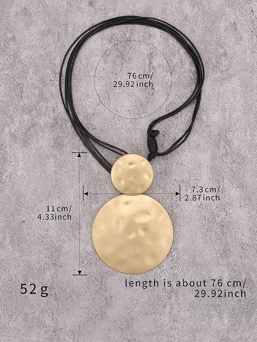 GelConnie Leather Necklace for Women Large Pendant Long Brown Necklace Circle Leather Choker Vintage Sweater Necklace Gold Chunky Boho Necklaces for Women