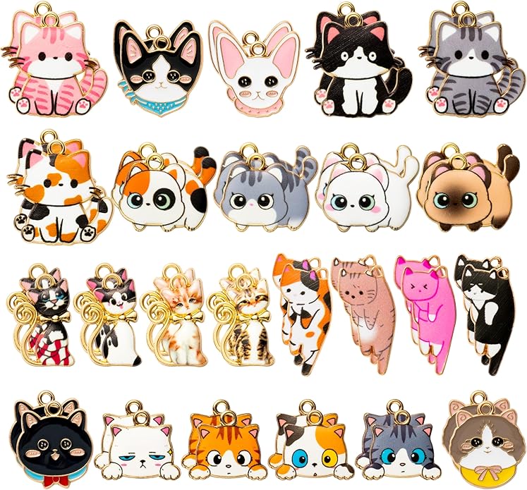 Cat Charms Pendants - 48Pcs Pet Cat Alloy Enamel Jewelry Pendants Bulk Cute Animals Gold Enamel Charms for Jewelry Making Earring Necklace Bracelet Making DIY Crafts Birthday Xmas Winter Holiday Gift