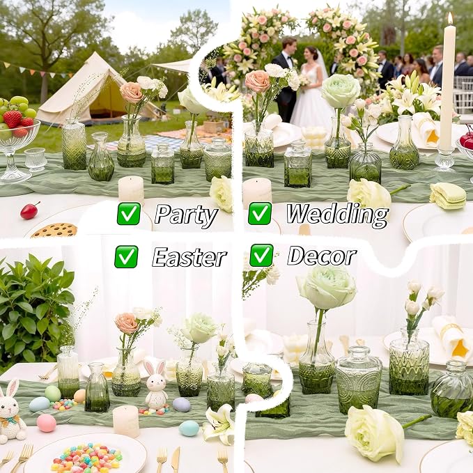Clear Gradient Green Glass Bud Vase Set of 22 Pcs, Small Bud Vases in Bulk - Image 7
