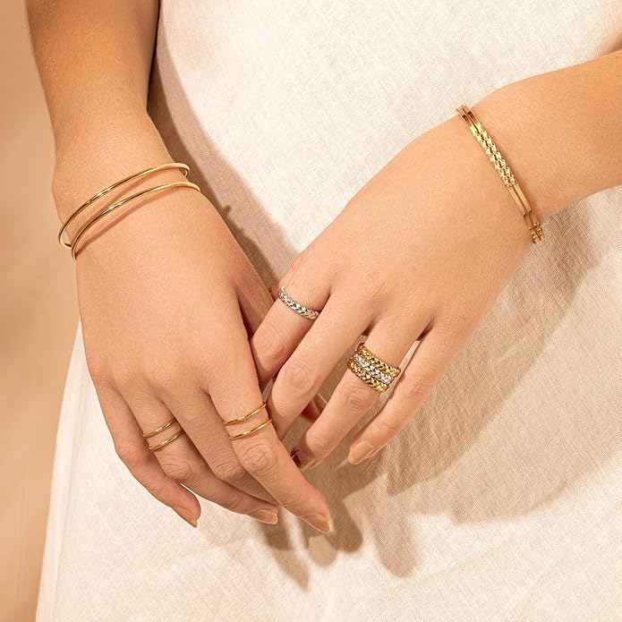 PERNNLA PEARL Dainty Gold Bar Bracelet for Women Simple Delicate Thin Cuff Bangle Hook Bracelet 18K Gold Plated Handmade Minimalist Jewelry