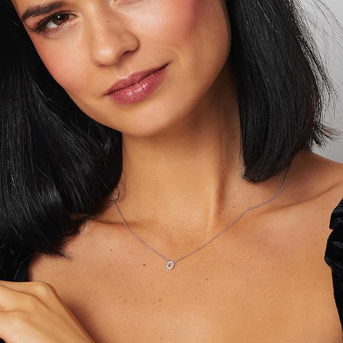 JTV Sterling Silver Initial Necklace for Women, 0.13 CTW White Cubic Zirconia Letter Pendant, Rhodium-Plated, Personalized Monogram Jewelry, Gift Box Included, 18”