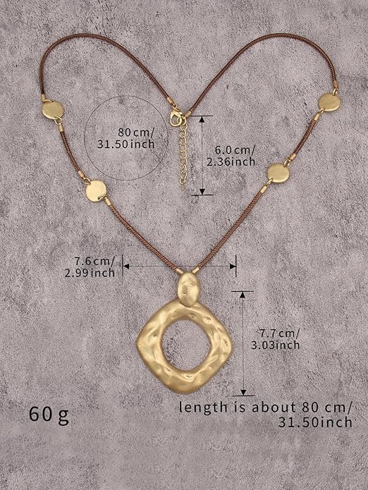 GelConnie Leather Necklace for Women Large Pendant Long Brown Necklace Circle Leather Choker Vintage Sweater Necklace Gold Chunky Boho Necklaces for Women