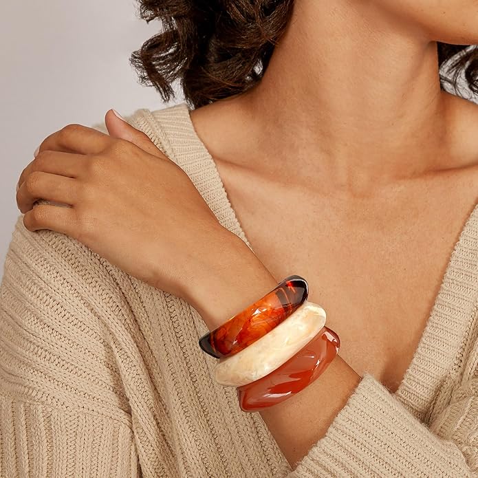 LILIE&WHITE Colorful Acrylic Bangle Bracelets For Women Resin Bangles Chic Vintage Gold Bracelet Chunky Bracelets Jewelry Gift