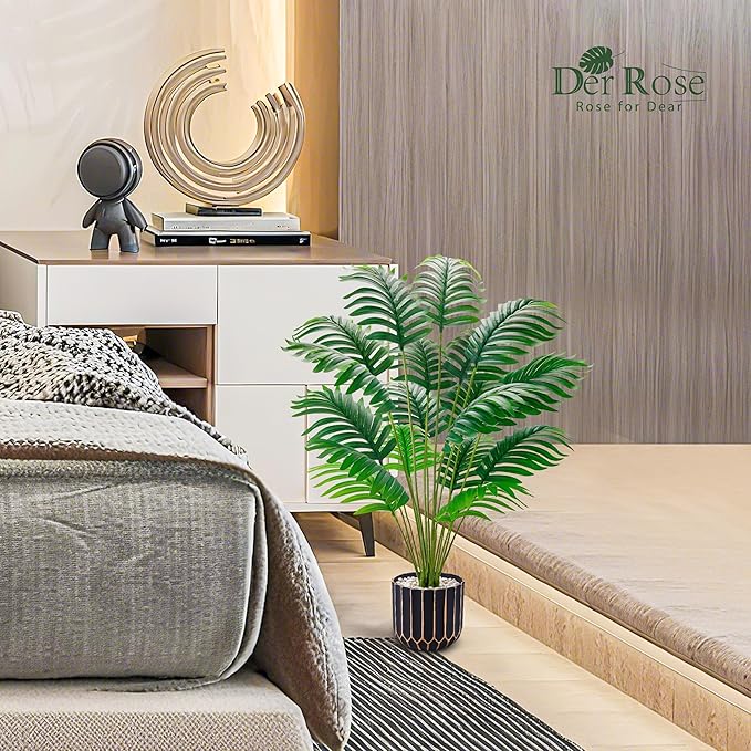 Der Rose 28" Fake Palm Tree in Black Gold Pot - Image 4