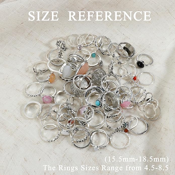 Subiceto 70 Pcs Vintage Crystal Ring Set Knuckle Rings for Women Bohemian Stackable Joint Rings Retro Boho Stacking Joint Finger Rings Pack